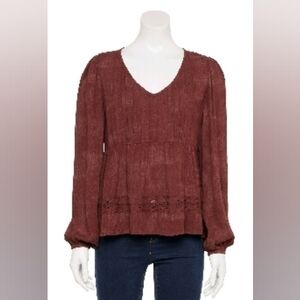 Rewind Junior's Babydoll Longsleeve V-Neck Top